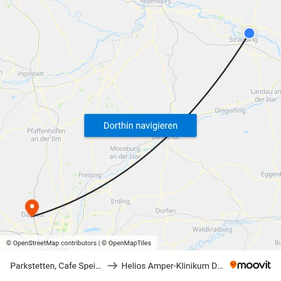 Parkstetten, Cafe Speiseder to Helios Amper-Klinikum Dachau map