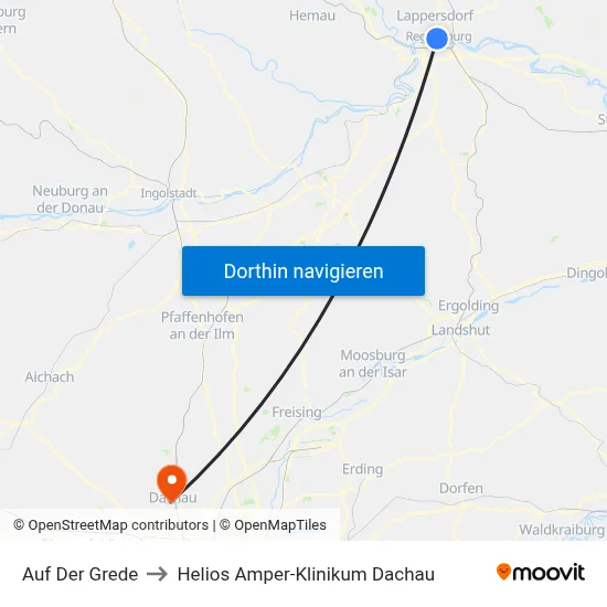 Auf Der Grede to Helios Amper-Klinikum Dachau map