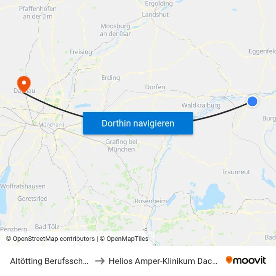 Altötting Berufsschule to Helios Amper-Klinikum Dachau map