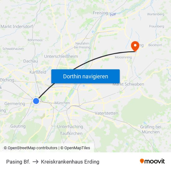Pasing Bf. to Kreiskrankenhaus Erding map