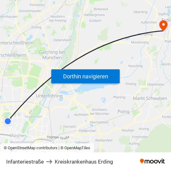 Infanteriestraße to Kreiskrankenhaus Erding map