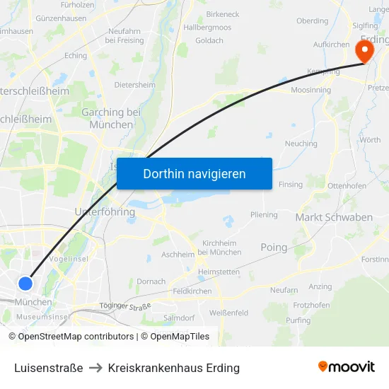 Luisenstraße to Kreiskrankenhaus Erding map