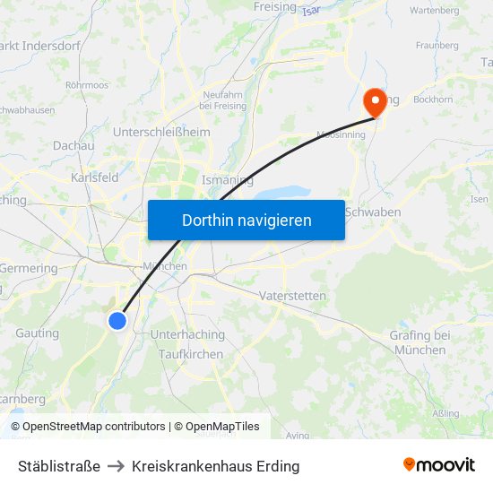 Stäblistraße to Kreiskrankenhaus Erding map