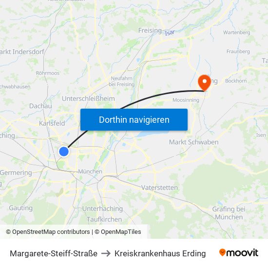 Margarete-Steiff-Straße to Kreiskrankenhaus Erding map