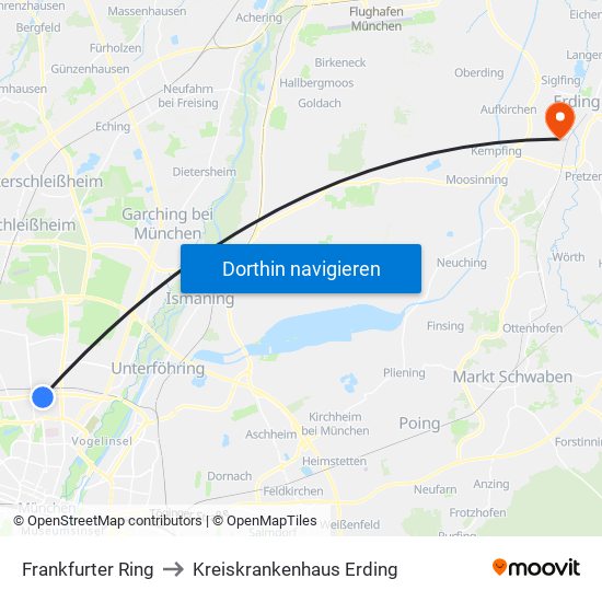 Frankfurter Ring to Kreiskrankenhaus Erding map