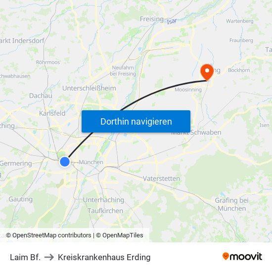 Laim Bf. to Kreiskrankenhaus Erding map