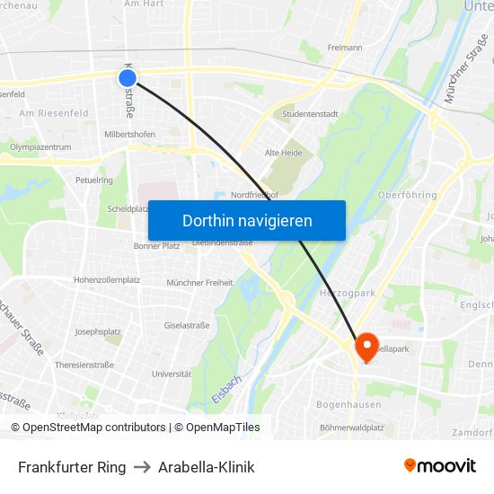 Frankfurter Ring to Arabella-Klinik map