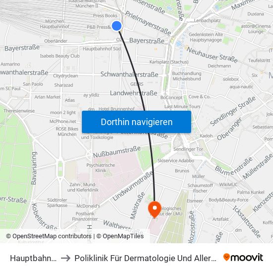 Hauptbahnhof to Poliklinik Für Dermatologie Und Allergologie map