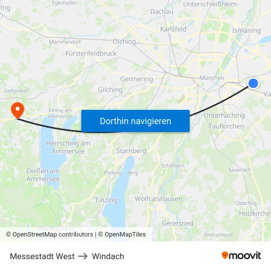 Messestadt West to Windach map