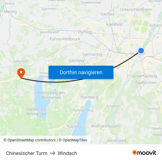 Chinesischer Turm to Windach map