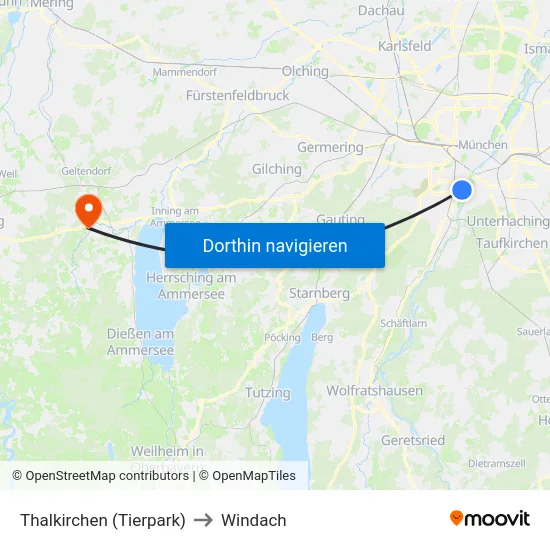 Thalkirchen (Tierpark) to Windach map
