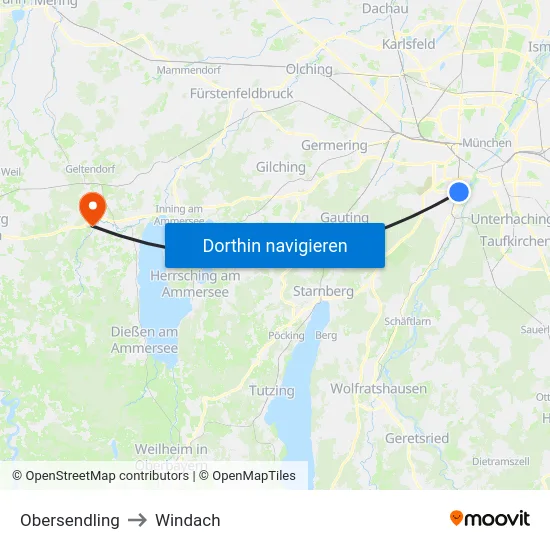 Obersendling to Windach map