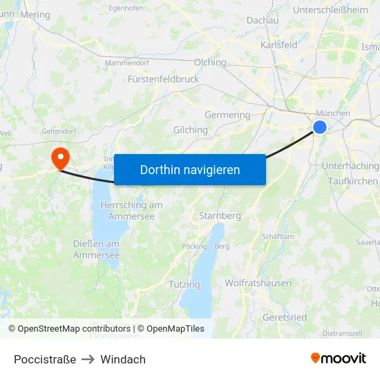 Poccistraße to Windach map