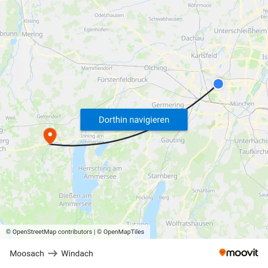Moosach to Windach map