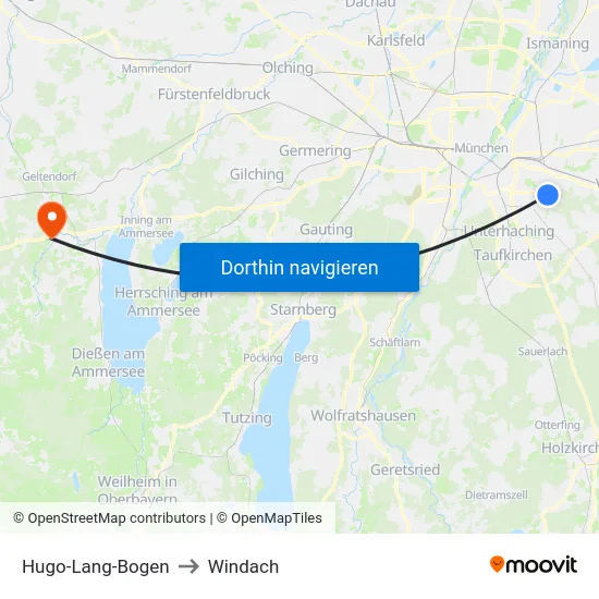 Hugo-Lang-Bogen to Windach map