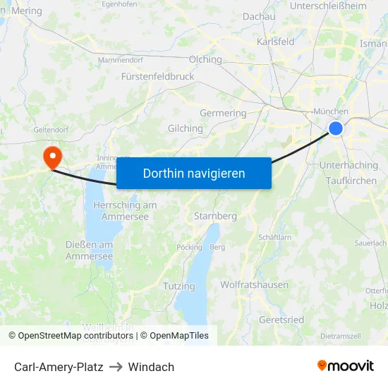 Carl-Amery-Platz to Windach map