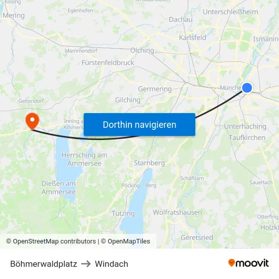 Böhmerwaldplatz to Windach map