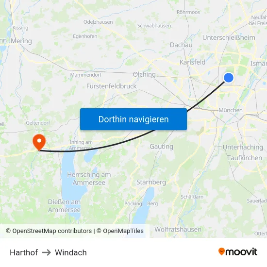 Harthof to Windach map