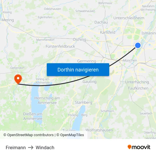 Freimann to Windach map