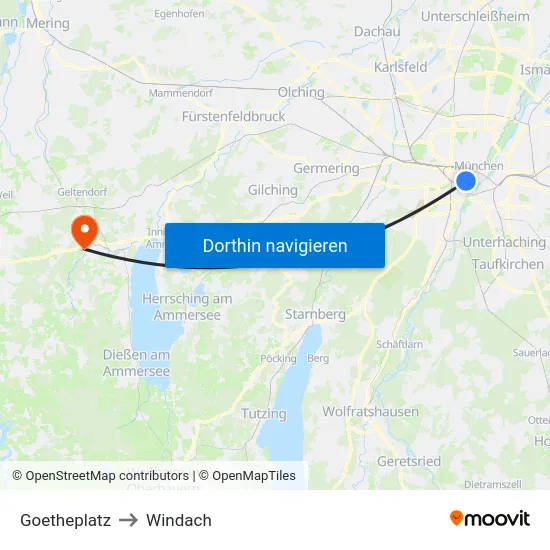 Goetheplatz to Windach map