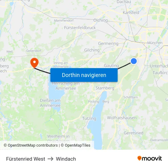 Fürstenried West to Windach map
