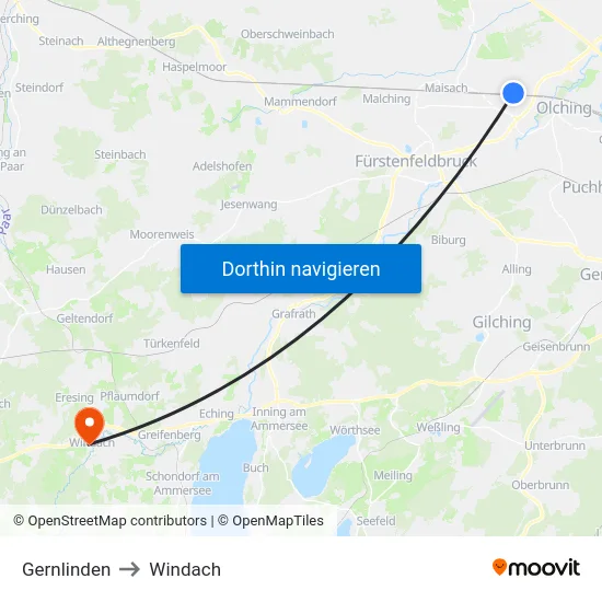 Gernlinden to Windach map