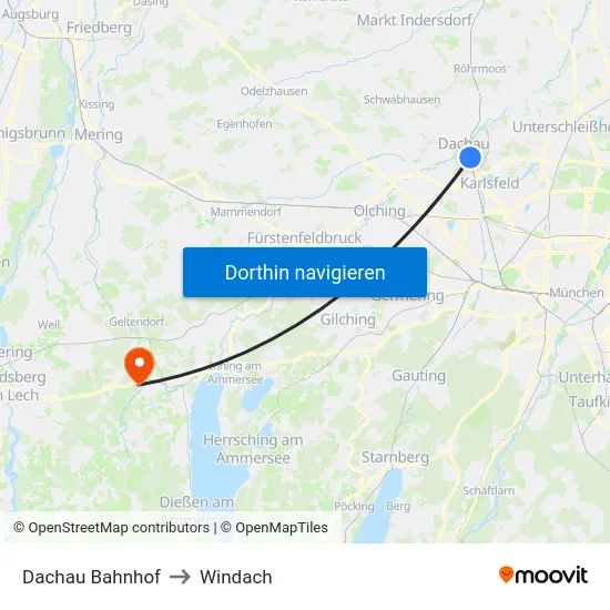 Dachau Bahnhof to Windach map