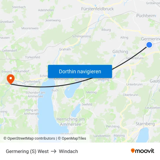 Germering (S) West to Windach map