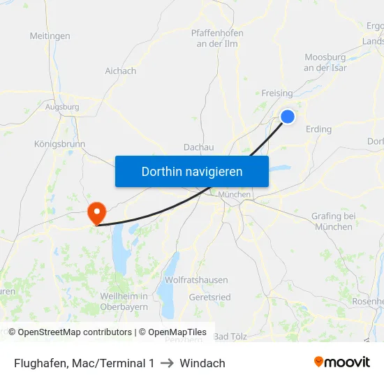 Flughafen, Mac/Terminal 1 to Windach map