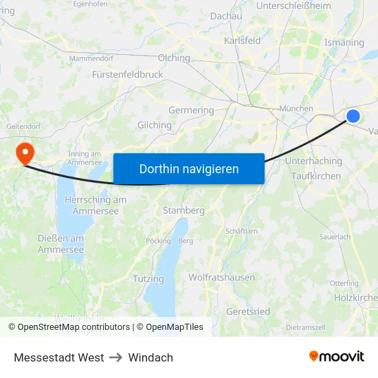 Messestadt West to Windach map