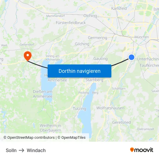 Solln to Windach map