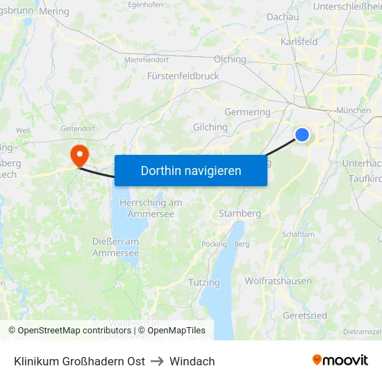 Klinikum Großhadern Ost to Windach map