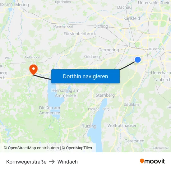 Kornwegerstraße to Windach map
