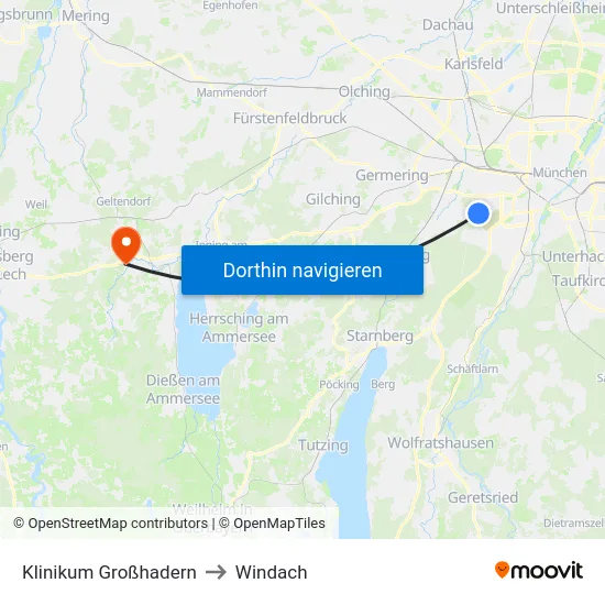 Klinikum Großhadern to Windach map