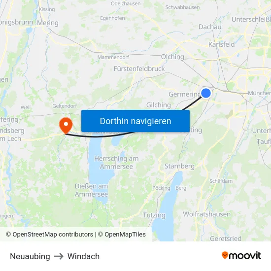 Neuaubing to Windach map