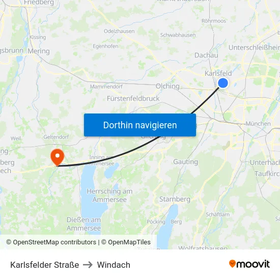 Karlsfelder Straße to Windach map