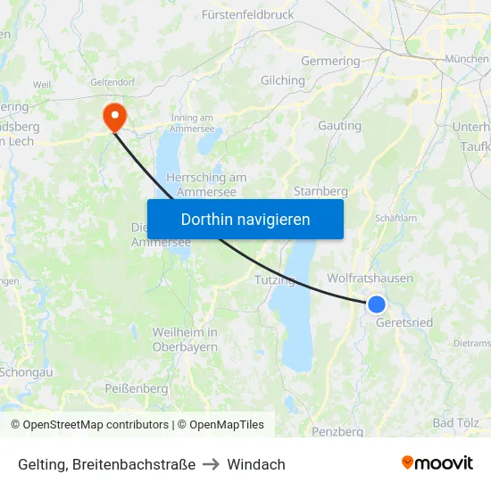 Gelting, Breitenbachstraße to Windach map