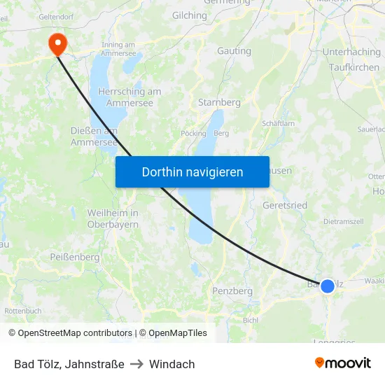 Bad Tölz, Jahnstraße to Windach map