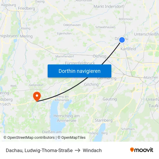 Dachau, Ludwig-Thoma-Straße to Windach map