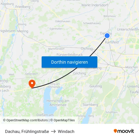 Dachau, Frühlingstraße to Windach map