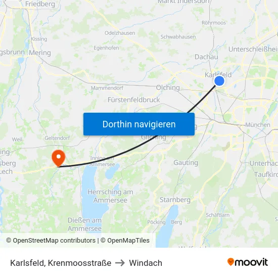Karlsfeld, Krenmoosstraße to Windach map