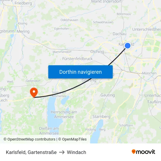 Karlsfeld, Gartenstraße to Windach map
