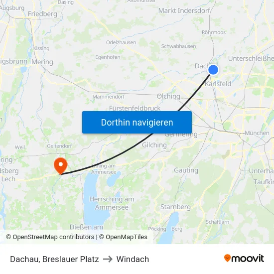 Dachau, Breslauer Platz to Windach map