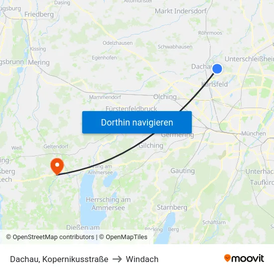 Dachau, Kopernikusstraße to Windach map