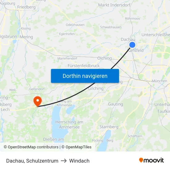 Dachau, Schulzentrum to Windach map