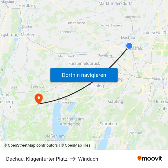 Dachau, Klagenfurter Platz to Windach map