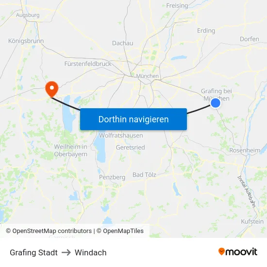 Grafing Stadt to Windach map