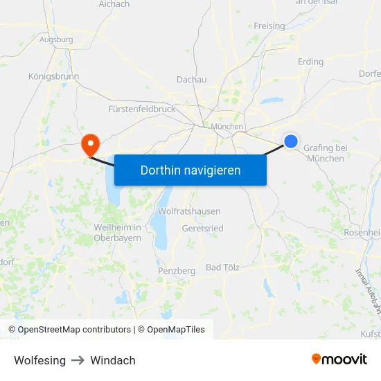 Wolfesing to Windach map