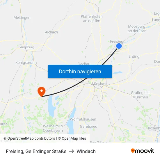 Freising, Ge Erdinger Straße to Windach map