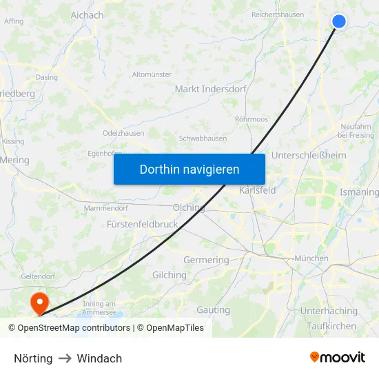 Nörting to Windach map